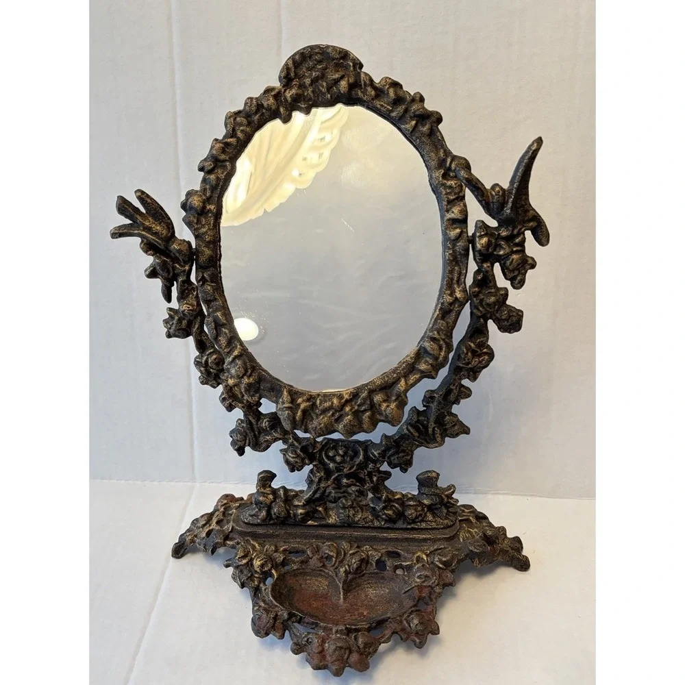 Vintage Vanity Table Cast Iron Oval Victorian Cast Mirror